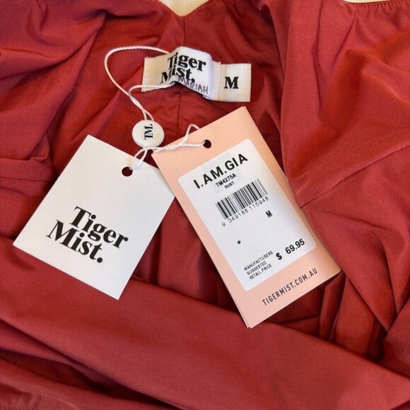 Tiger Mist Stephanie Dress Womens M Ruched Bodycon Low Back Rust Sleeveless - Picture 2 of 6